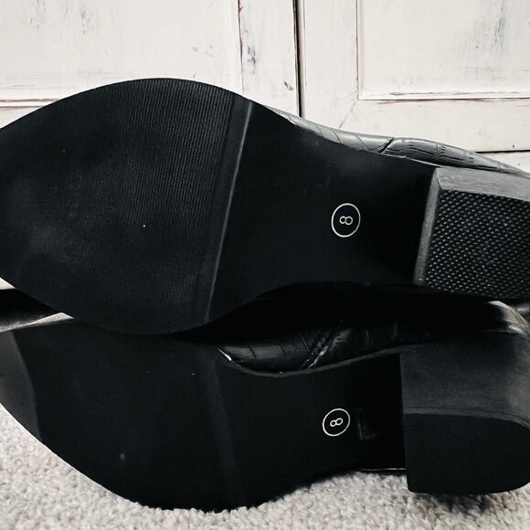 AMS Black Reptile Skin Vegan Leather Tall Knee High Riding Boots - Size 8 - Picture 8 of 10